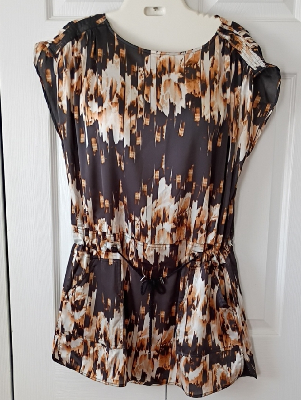 Derek Lam Brown, Black & Cream Abstract Mini Dress
